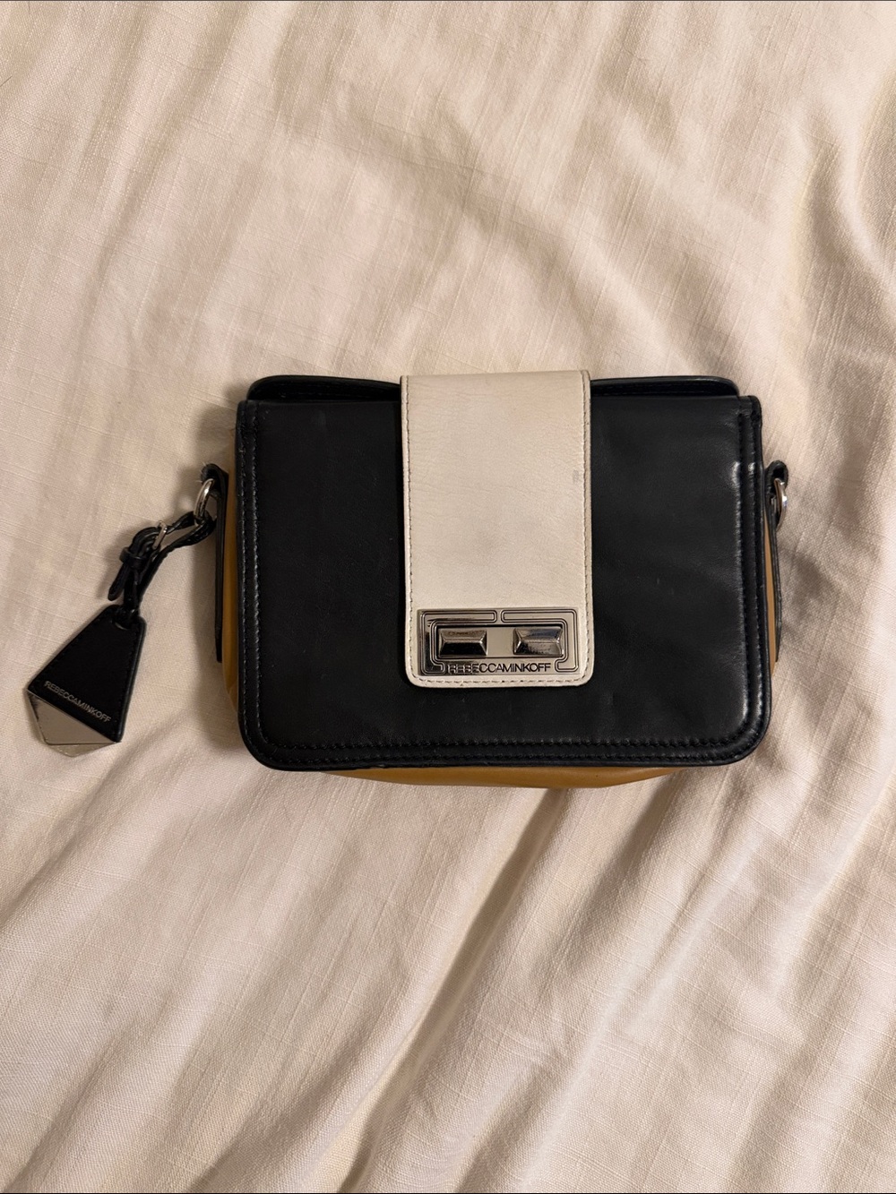 Rebecca Minkoff Black, White & Brown Leather Mini Crossbody